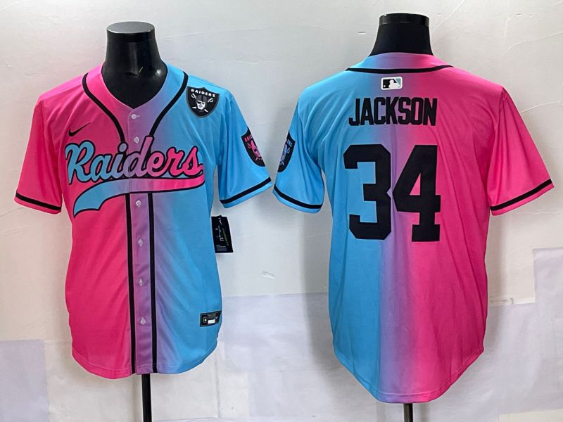 Men 2025 Oakland Raiders #34 Jackson Blue pink Nike Limited NFL Jersey 006->oakland raiders->NFL Jersey